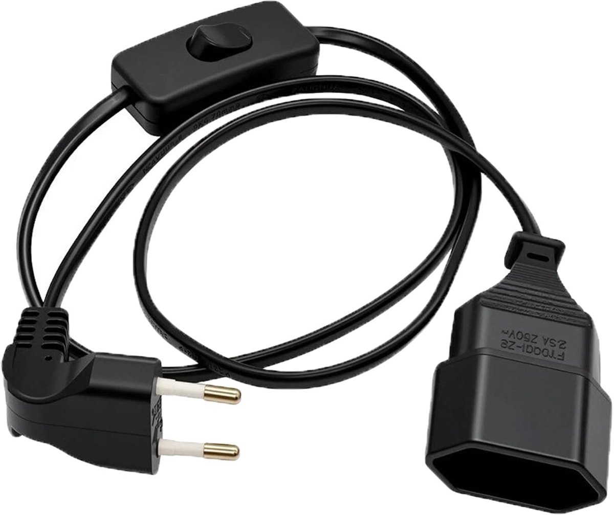 Eu 2-polig Netsnoer Met Schakelaar, 1M Plat Eurostekker 90 Graden Kort Verlengkabel Voor Type C Eurostekker Naar Type C Eurobus Voor TV PC Computer Monitor Lamp, Zwart
