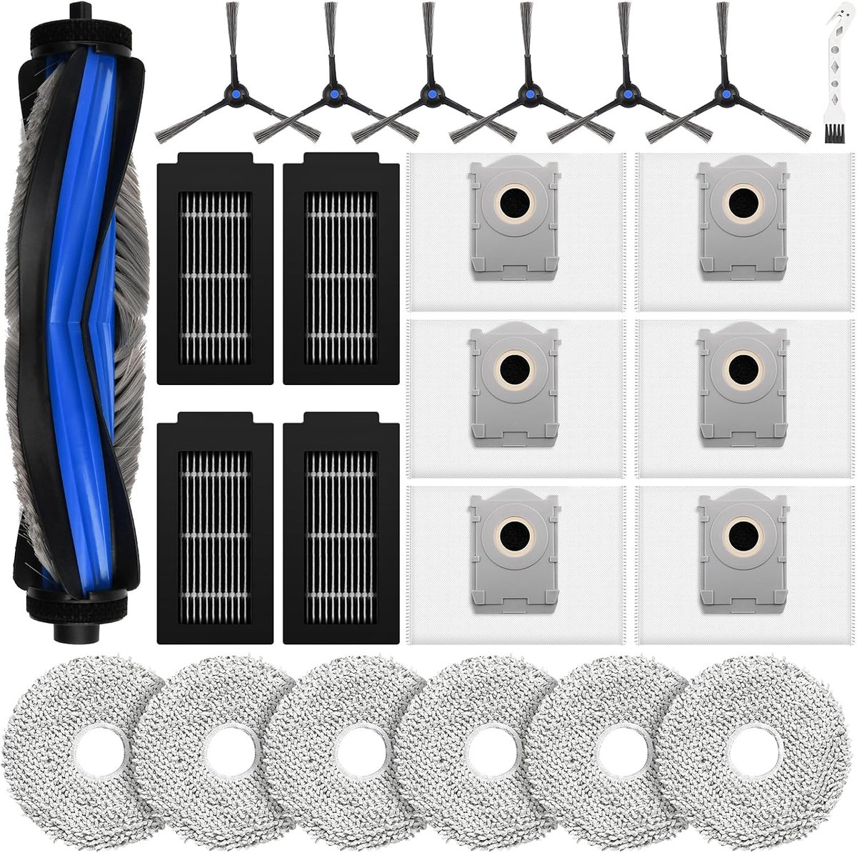 24-delige accessoireset voor Ecovacs Deebot T50 Pro Omni Gen2 robotstofzuiger | Reserveonderdelen met 1 hoofdborstel, 6 reinigingsdoekjes, 6 stofzakken, 4 filters, 6 zijborstels, 1 reinigingsborstel