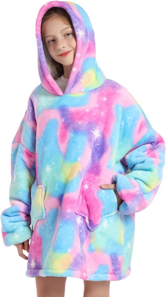 Sweatshirt met capuchon voor meisjes, draagbaar, oversized, sweatshirt voor kinderen, met zak, winterkleding