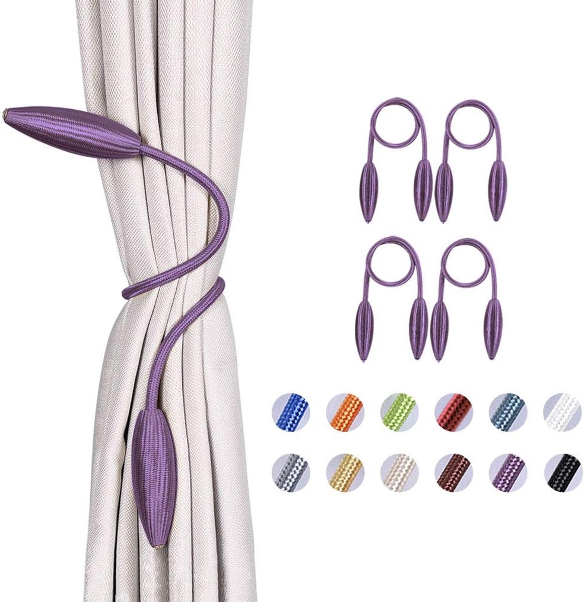 Jolly 4 Pack DIY Twist Gordijn Tiebacks Creatieve Decoratieve Drape Tie Ruggen Europese Stijl Willekeurige Modelling Gordijn Holdbacks voor Thuis & Kantoor Window Blackout & Sheer Drapery (Paars)