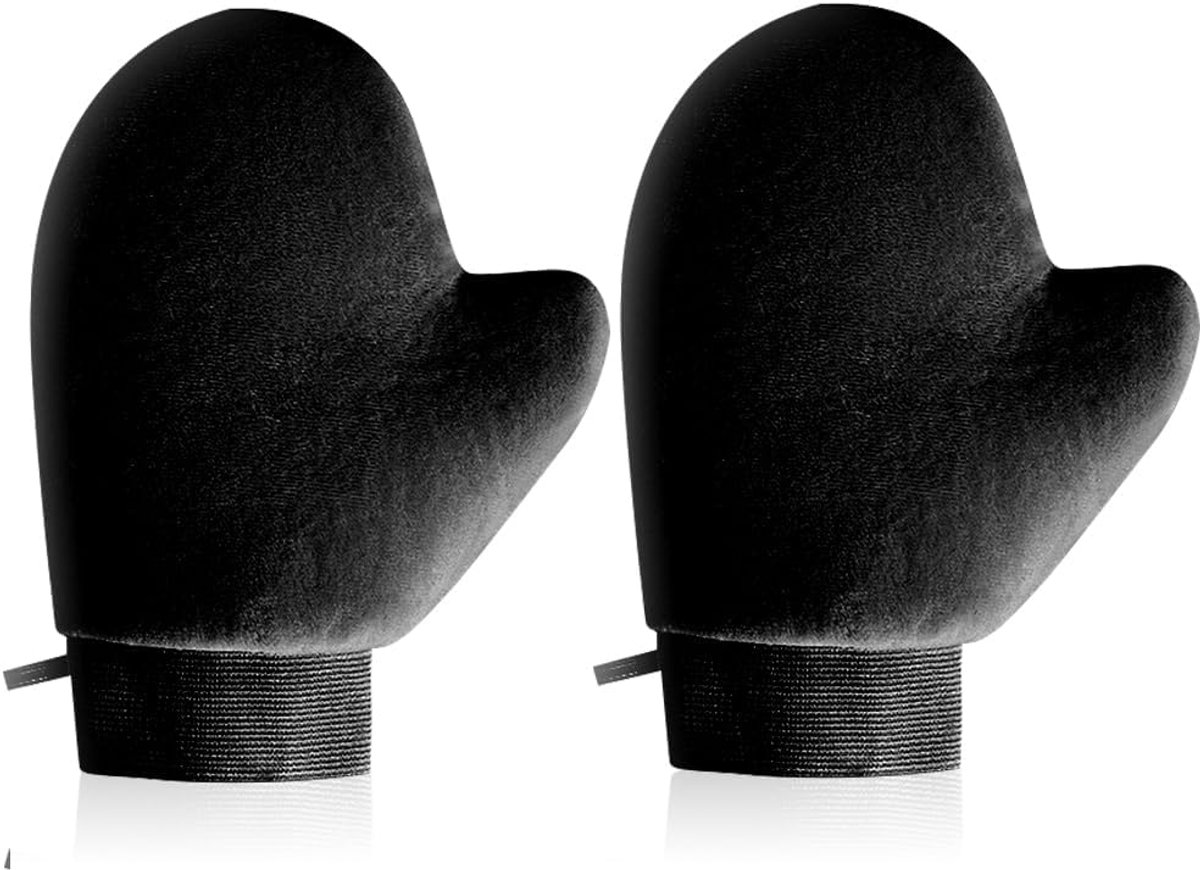Handschoen, streepvrije zachte applicator, herbruikbare zelfbruinende handschoenen voor uw rug, gezicht, lichaam, benen, rughuid buitenshuis (zwart)