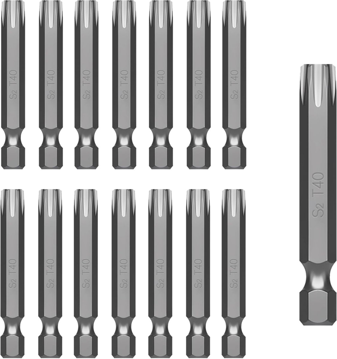 Torx bit T40, 15 stuks TORX T40 bits, S2 stalen bits, TX40 bit (lengte: 50 mm) Torx 40 bit geschikt voor Torx-schroeven
