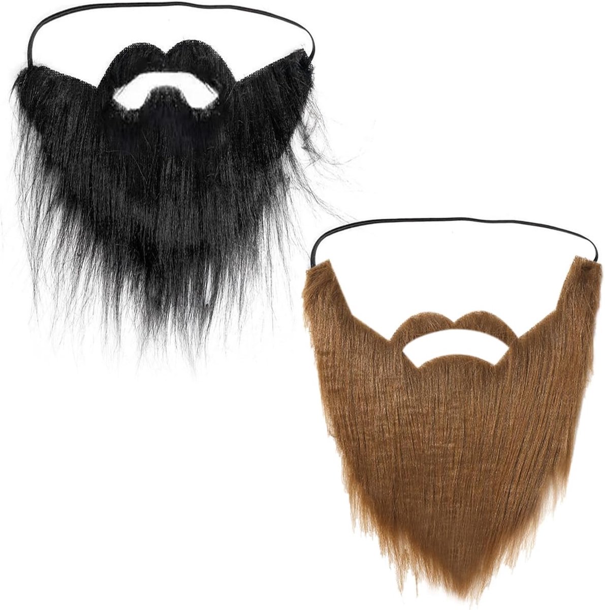 2-delig, grappige kunstbaard, met elastiek, krachtige baardaccessoires, Zwart, S/M