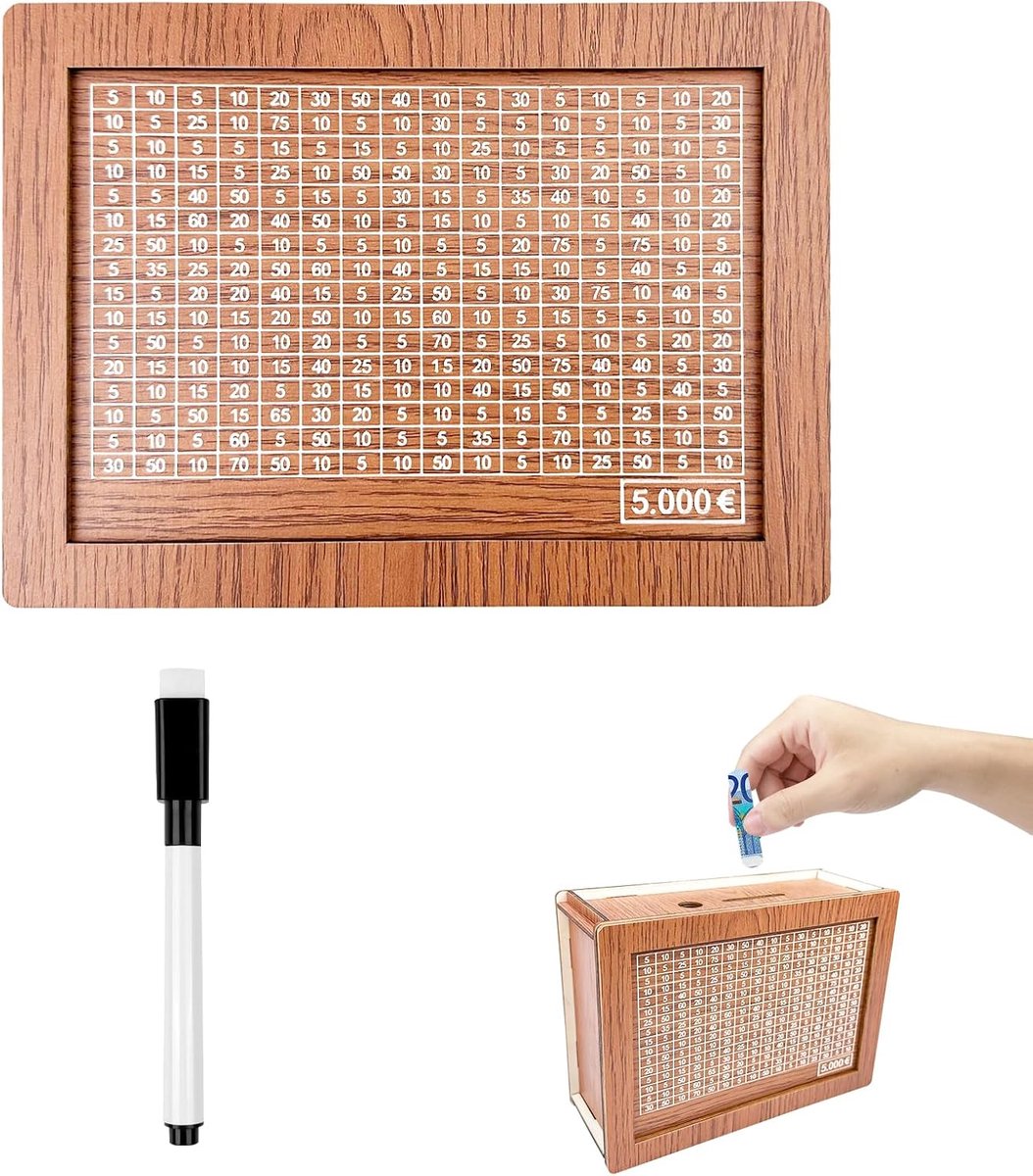 Houten Spaarpot met Doelwit om af te vinken