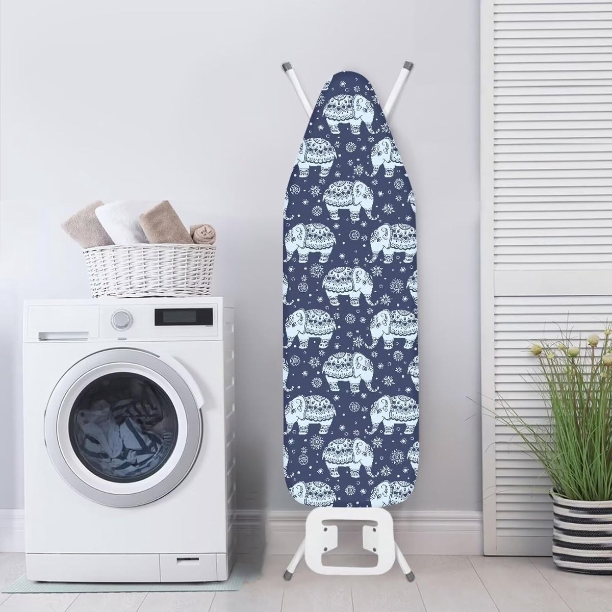Boho-olifantenprint, strijkplankhoes, vlekbestendig, strijkaccessoires met elastische rand en klittenbandsluitingen, M