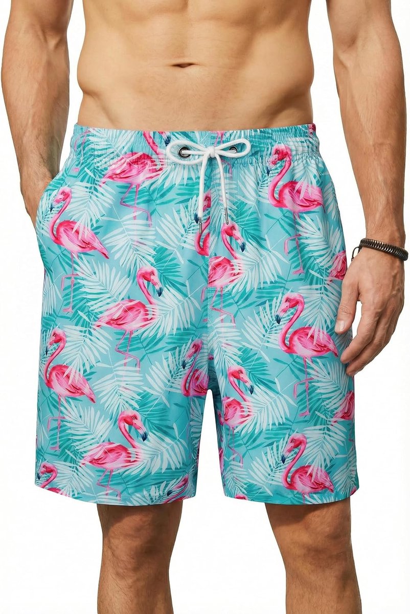 Zwemshort voor heren, 7,5 inch, zomer, strand, bermuda, lange zwembroek voor heren, sneldrogend, casual, vakantie, Hawaiiaanse boardshort, tropisch patroon, korte broek met mesh voering