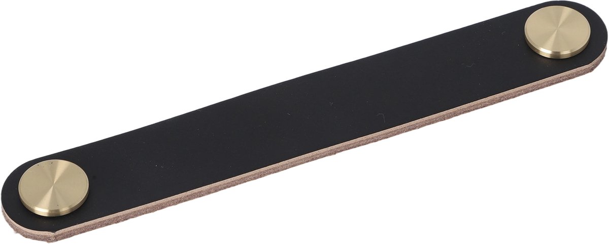 Meubelgreep leer Elena zwart 168mm geborsteld goud
