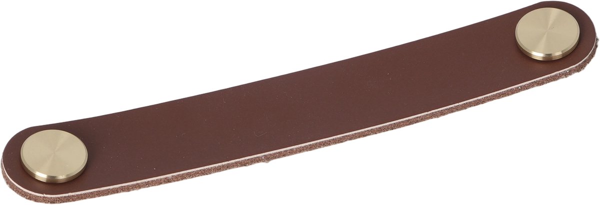 Meubelgreep leer Elena bruin 168mm geborsteld goud