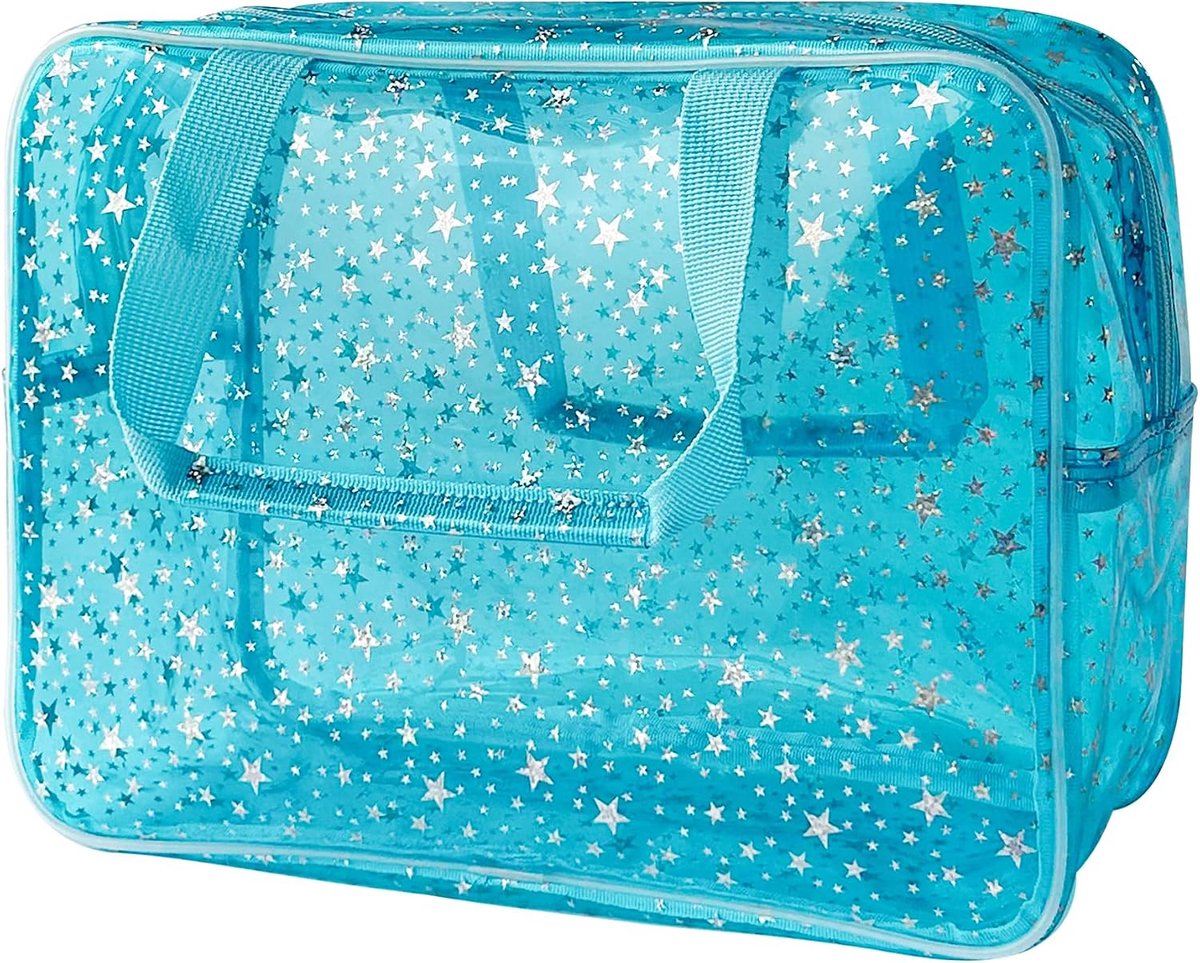 PVC waterdichte handtas Make-uptas voor make-upverzorgingsproducten inclusief 30 x 13 x 21 cm, blauw, 11.81x5.12x8.27inch