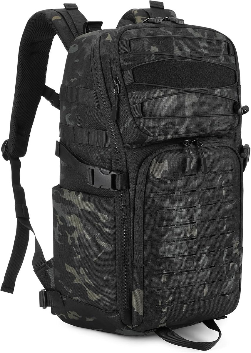 35L Militaire Tactische Rugzak voor Mannen Vrouwen, Molle Wandelen Rucking Rugzak met 17,3 inch laptopvak en flessenhouder, Army Bug Out Bag Dagrugzak voor woon-werkverkeer, Camping, Reizen
