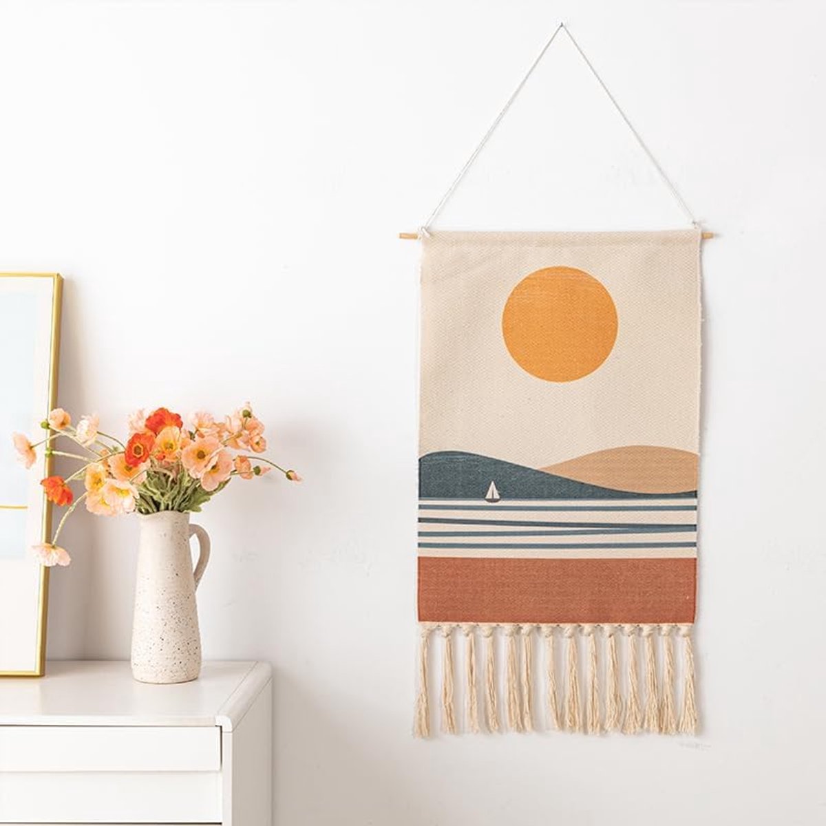 Muur opknoping macramé geweven tapijt Boheemse wandtapijten kunsttapijt voor thuis appartement studentenkamer achtergrond 50x85cm