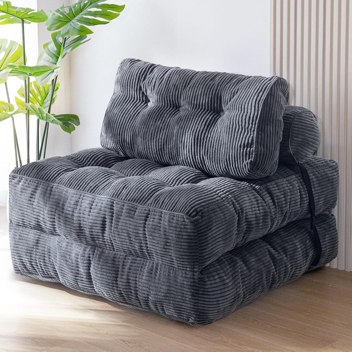 Opvouwbare slaapbank, converteerbare sofa-stoel met kussen, matras met rugondersteuning, draagbaar stoelbed, comfortabele vloerbank lounge voor woonkamer, slaapkamer, antraciet
