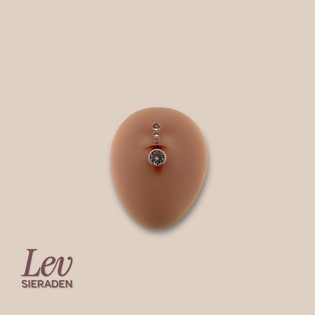 Lev Sieraden - 1.6x10mm Navel piercing met 4 ronde zirkonia - navel piercing - Rose kleurig - Titanium - extern geschroefd