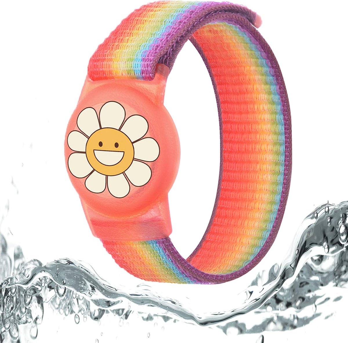 Armband waterdicht voor AirTag houder, Siliconen anti-verlies GPS-tracker-armbandhoes voor peuters (zonnebloem kleurrijk)