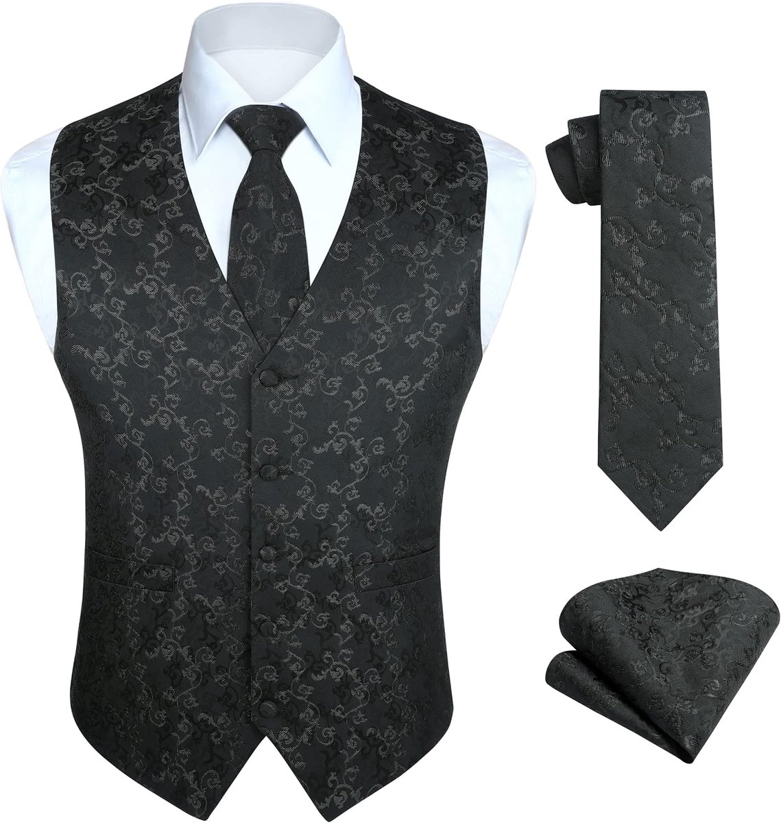 Mannen klassieke effen kleur jacquard vest & stropdas en pocket vierkant vest pak set