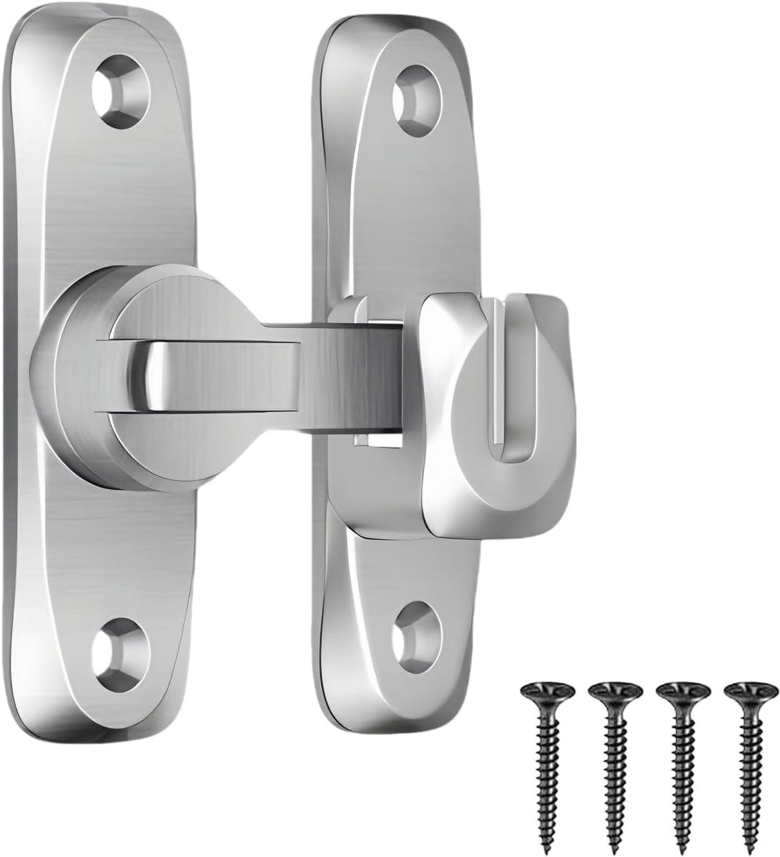 Slot schuifdeurslot 90/180 graden deurgrendel grendel deurslot deurslot binnen roestvrij staal slot grendel met 4 schroeven 1 lijm voor schuifdeuren badkamer tuin (zilver)