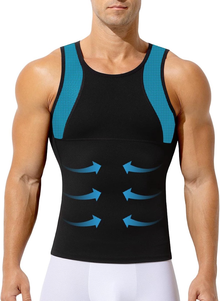 Kevin Shapewear Heren Elastisch Buikcorrigerend Onderhemd Compressieshirt Tanktop Heren Body Shaper Strak Mouwloos voor een Plattere Buik Compressie Shirt Sport Onderhemd, M
