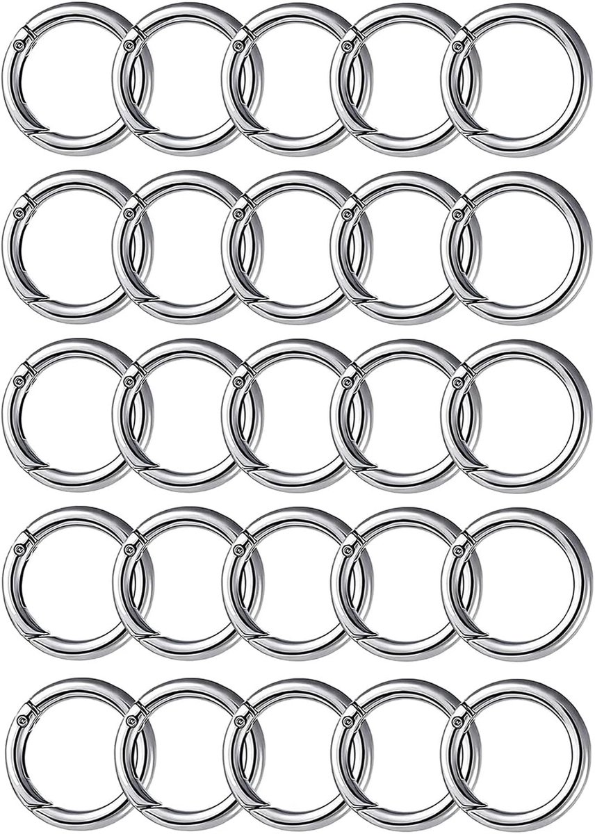 25 stuks ronde karabijnhaken sleutelhangers, 23,5 mm sleutelring veer-O-ringen, spleetring drukknopclip voor sleutelring tas, portemonnee, accessoires karabijnhaak (25, zilver)