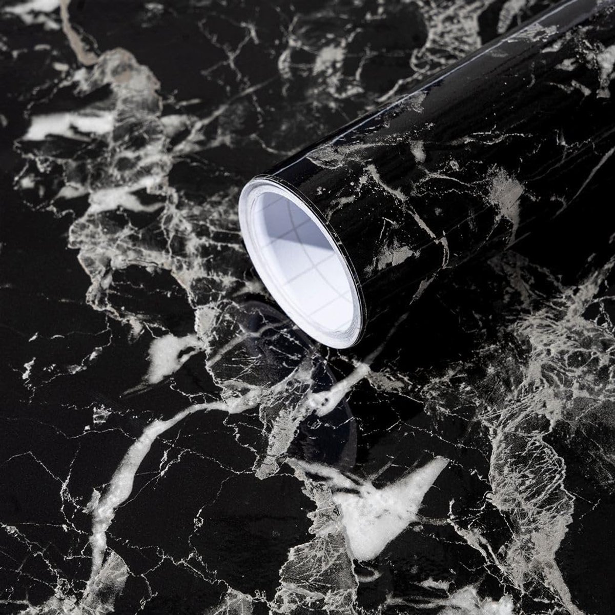 Behang Zelfklevende Zwart Zilver Marmer, 40cmx10m Vinyl Meubelfolie, Verwijderbare Decoratieve Folie voor Bureau, Keuken, Aanrecht, Kast, Plankbekleding, Waterdichte Vinylsticker