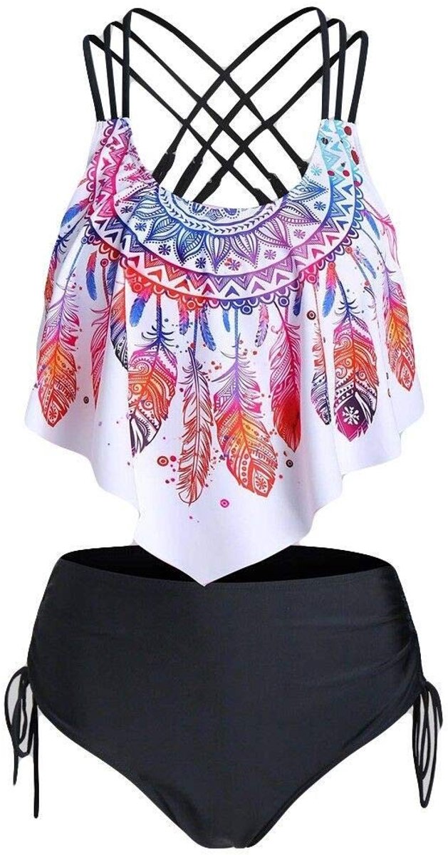 Elzusha - Dames Tankini met Veerprint