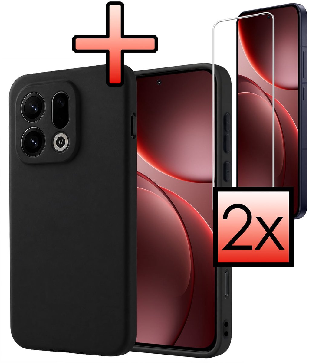 Hoesje - Met 2x Screenprotector - Geschikt voor OPPO Find X9 Pro - Sterk & Shockproof - Back Cover - Siliconen Case - Telefoon Hoes - Zwart