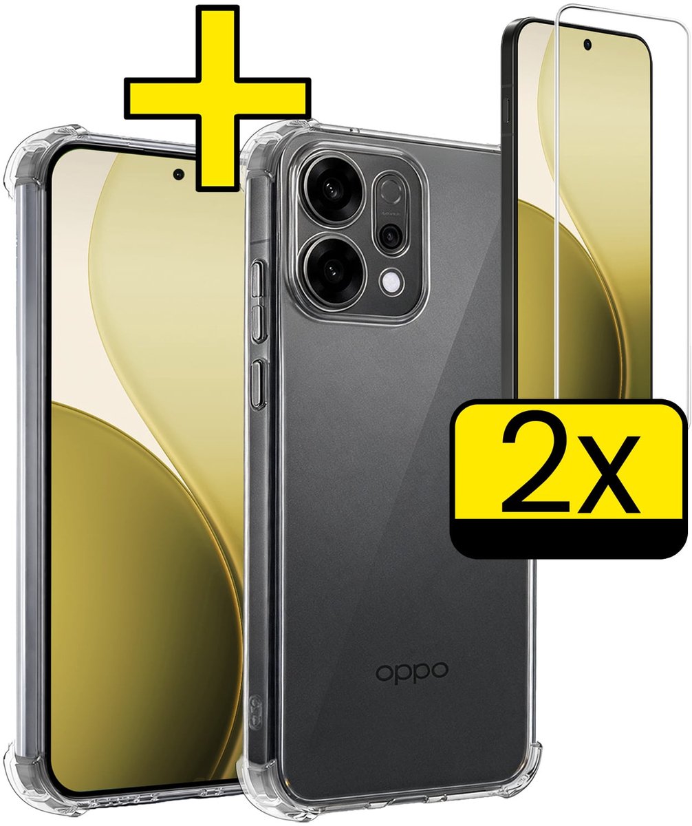 Hoesje - Met Screenprotector - 2 Stuks - Geschikt voor Oppo Reno 14 - Sterk & Shockproof - Siliconen Case - Back Cover - Telefoon Hoes - Shock Proof - Telefoonhoesjes - Transparant