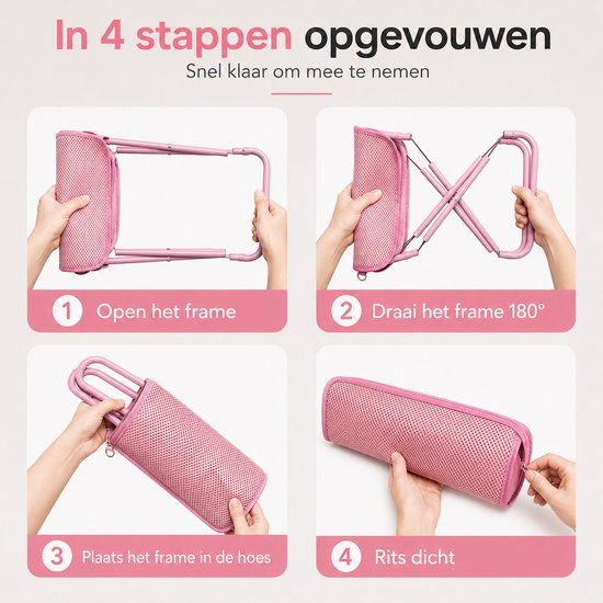 Opvouwbare Kruk - Campingkruk tot 160 kg - Lichtgewicht 0,5 kg - Compacte Klapkruk met Draaglus - Viskruk voor Kamperen, Vissen, Picknick & Festival - Roze — afbeelding 4
