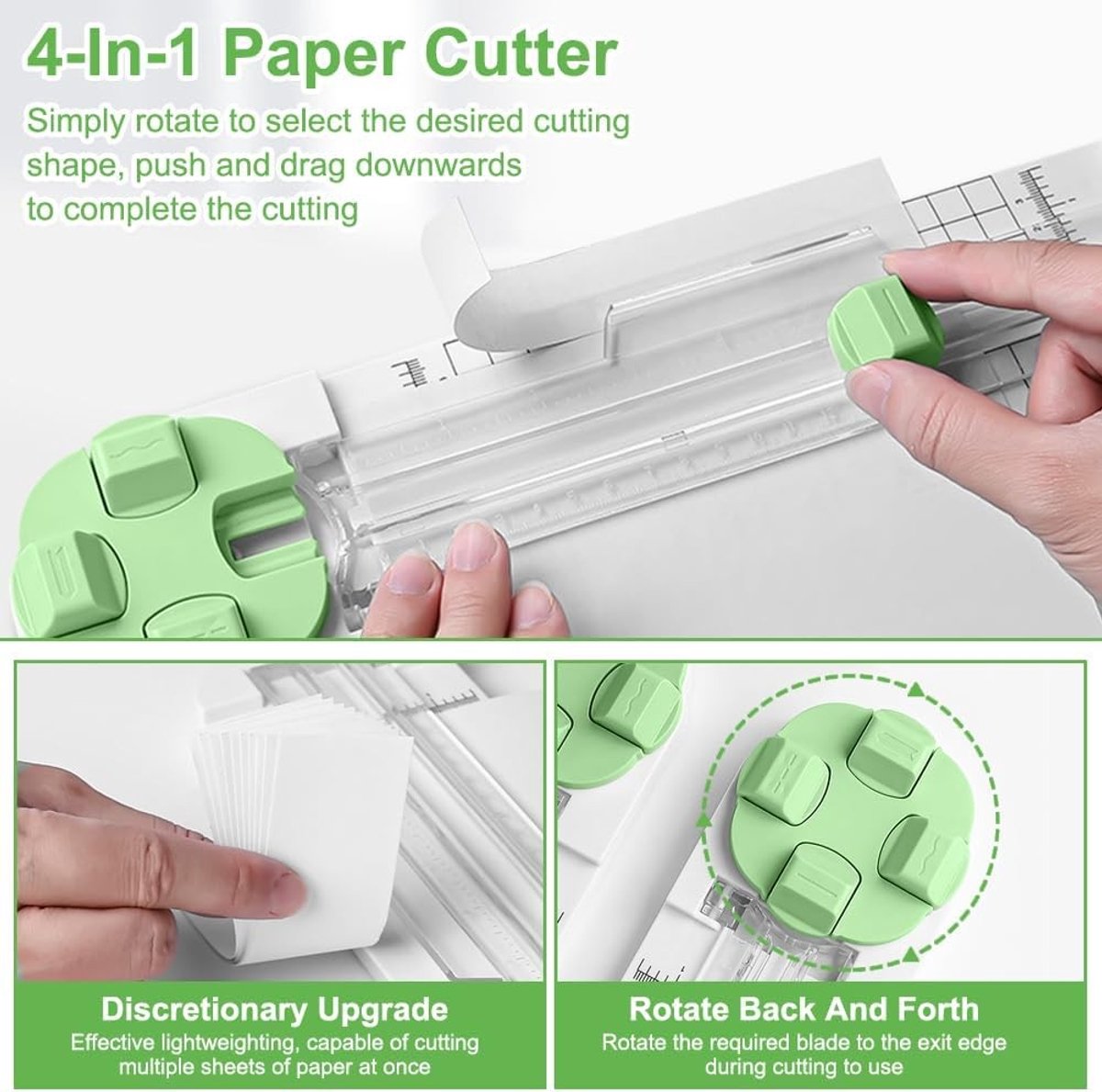 4-in-1 Papier Snijmachine met 4 Mesjes voor Recht, Golf, Perforatie en Groef, Precisie Liniaal voor Scrapbooking en Kaarten Maken