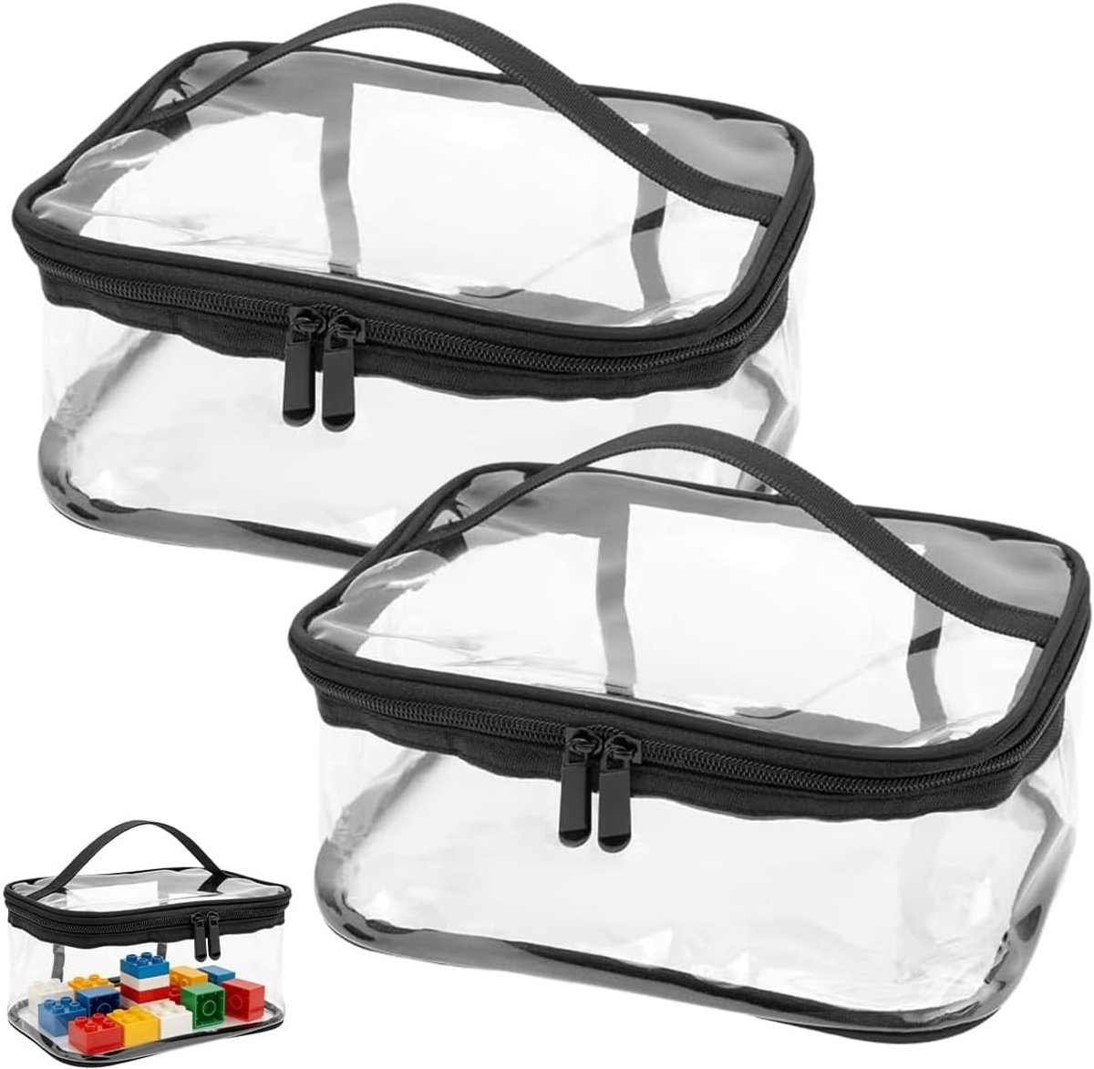 Set van 2 Doorzichtige Opbergzakken voor Speelgoed, 30 x 9,5 x 22 cm, Waterdicht PVC met Ritssluiting en Handvatten voor Bouwblokken, Puzzels en Speelgoedauto's, Ideaal voor Organisatie en Opslag