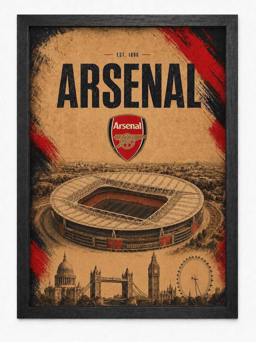 Arsenal Poster | Voetbalposter met Emirates Stadion & Londen skyline | Inclusief Zwarte A3 Lijst