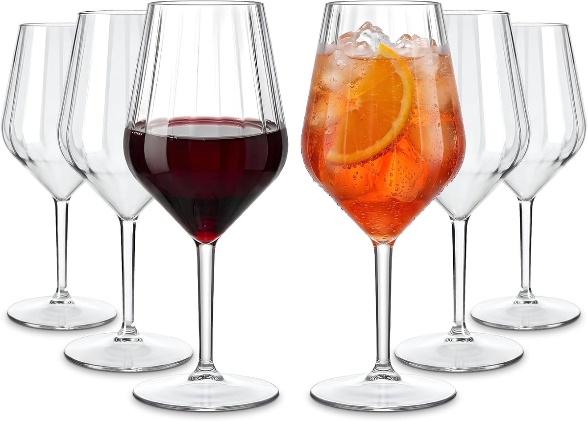 Aperol kunststof glazen, 6 stuks, 47 cl, gegroefd, vaatwasmachinebestendig, onbreekbaar, aperitief, cocktails