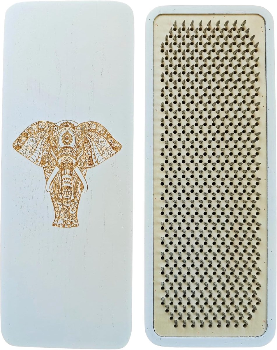 Board Nagelbord van wit mangohout, 100% handgemaakt, 4 maten: 8 mm, 10 mm, 12 mm en 15 mm, yogapraxis, lost spanningen op (olifant_wit, 15mm)