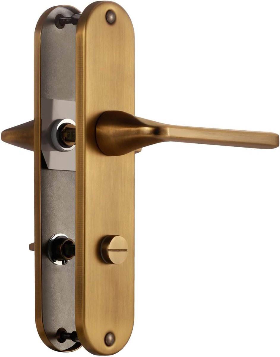 Antiek Messing Greepset, Roestvrij staal mat geborsteld, 80mm WC Centres Deurgreep Set voor Voordeur en Binnendeur, L-vorm
