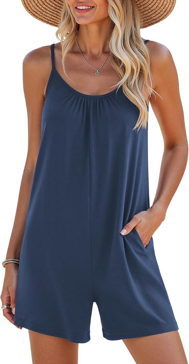 Tuinbroek voor dames, korte jumpsuit, zomer, werkbroek, elegant, casual, mouwloos, losse bandjes, overall, eendelig, sexy romper, spaghettibandjes, playsuit, broekpak met grote zakken