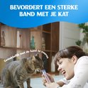 Een vrouw voert een kat met een Churu snack. "Bevordert een sterke band met je kat".