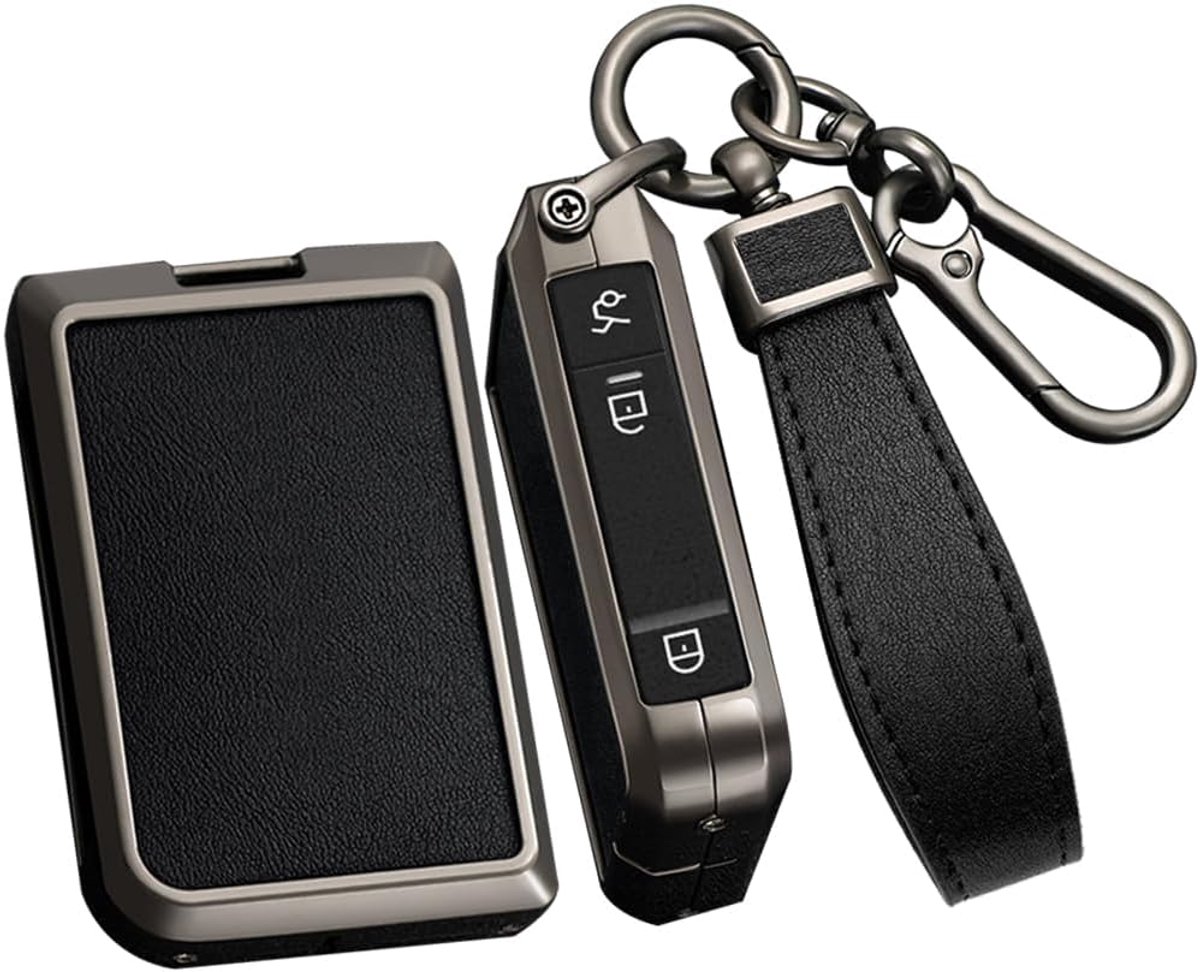 Hoes voor autosleutel, geschikt voor LYNK&CO Lynk Co 01 02 03 05 06 09, leren patroon, draagbare beschermhoes, sleutelhoes, accessoires, sleutels A 3 toetsen, zwart, zwart, 3-Taste