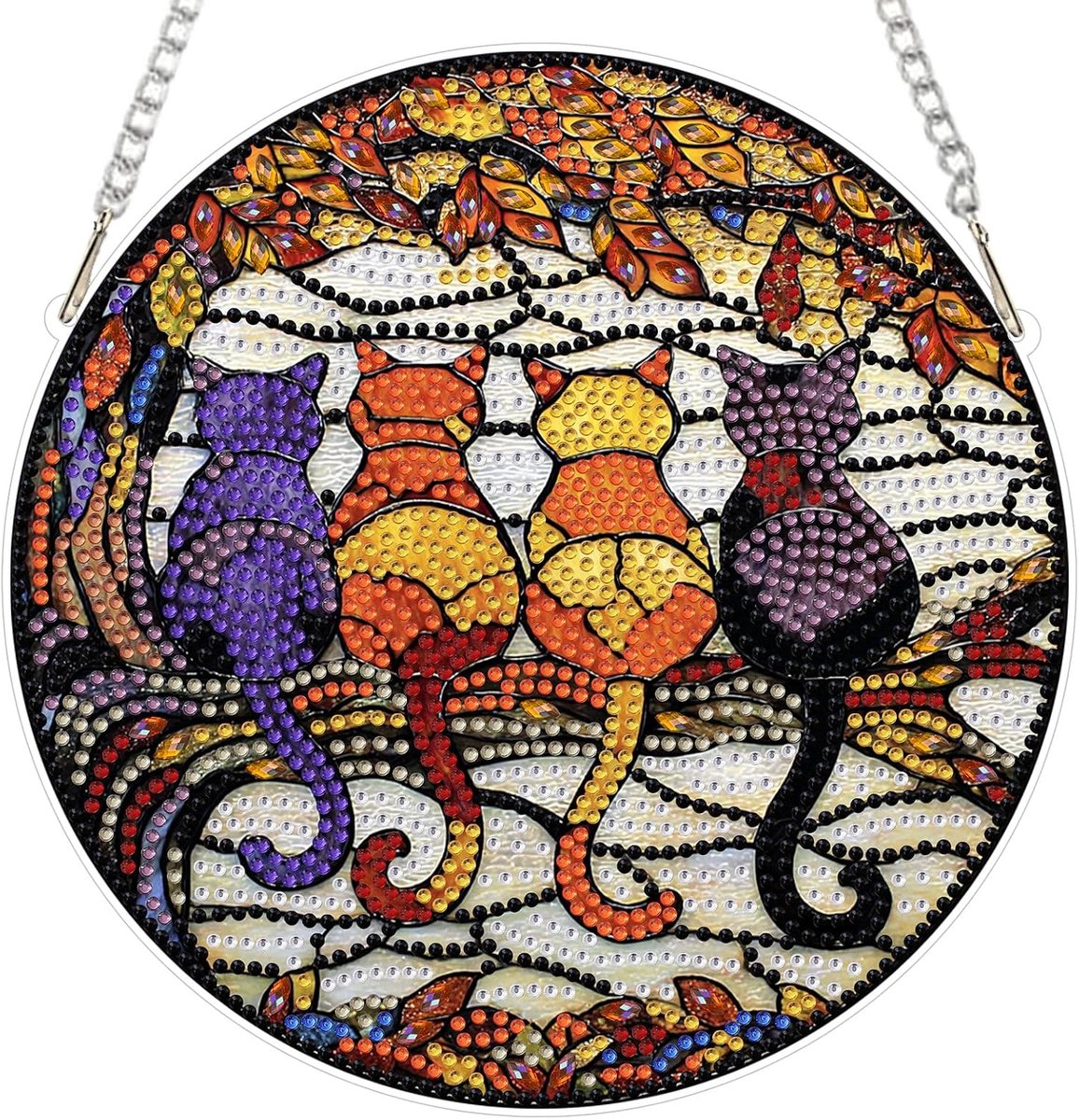 Hanging Diamond Art Kits Adults 4 Cats on Branch, Special Shaped Crystal Rhinestone Suncatcher, 5D Diamond Art for Adults Beginners Kids DIY Kits, Window Hanging Ornament