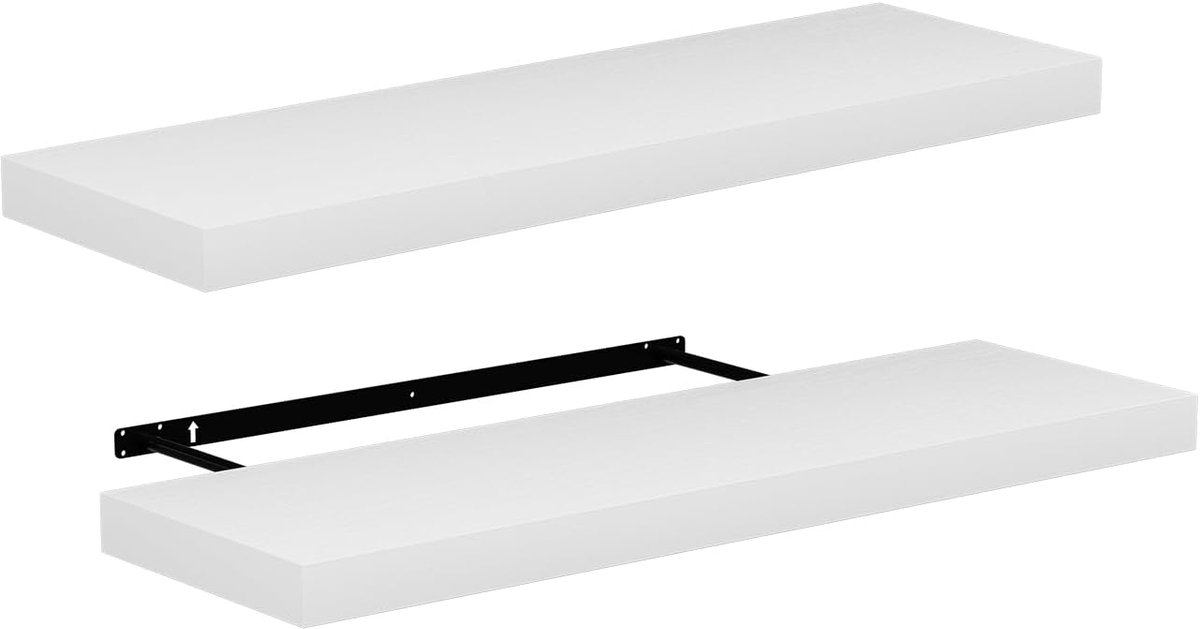 Zwevende wandplanken van wit hout, 80 x 23,5 cm, decoratief zonder zichtbare gaten voor woonkamer, keuken, kantoor of slaapkamer