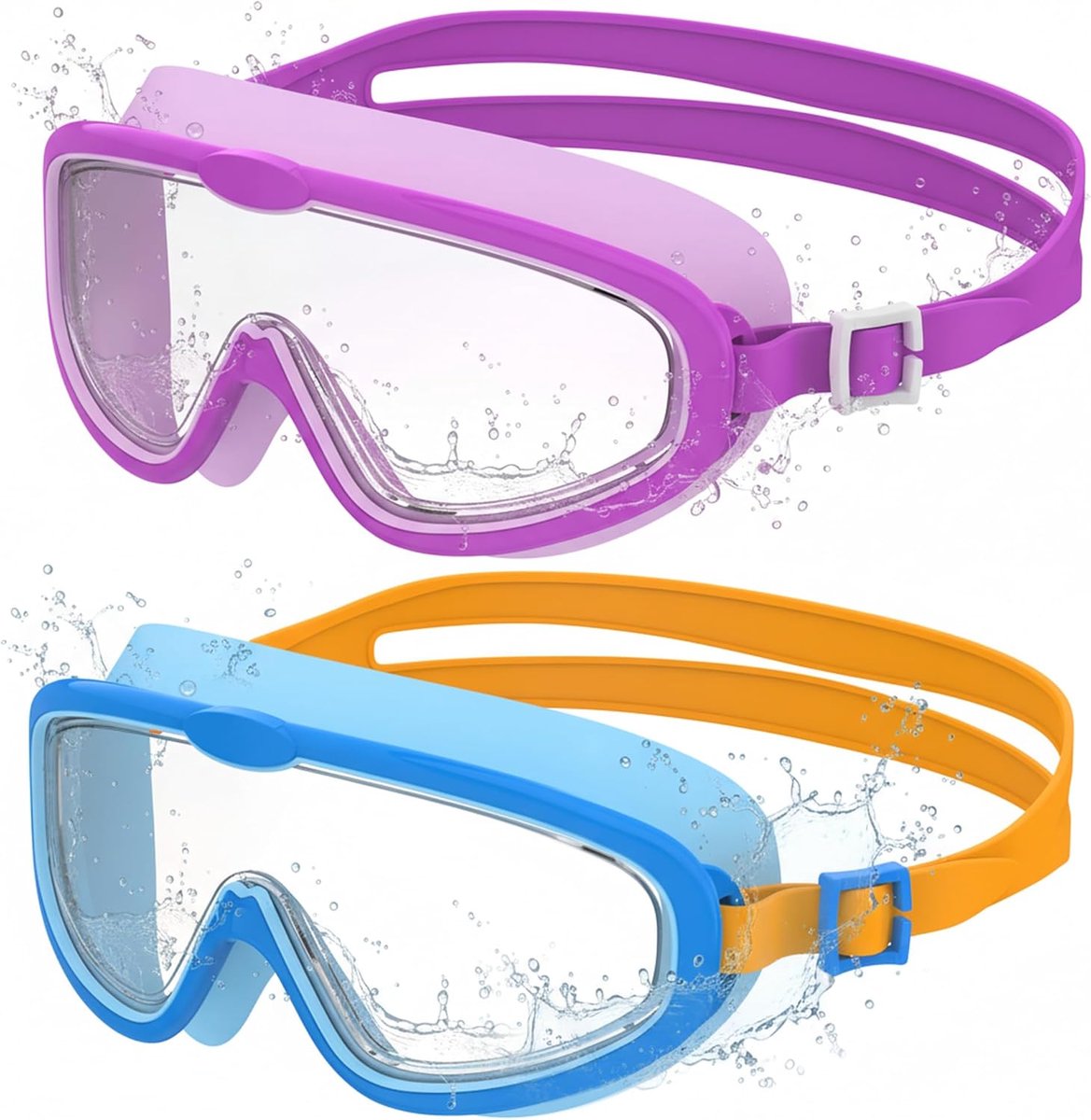 Brillen met breed frame voor kinderen van 3 tot 14 jaar | Zwembril voor kinderen, anti-condens, uv-bescherming, waterdicht, 3D-pasvorm, snelle aanpassing, Q