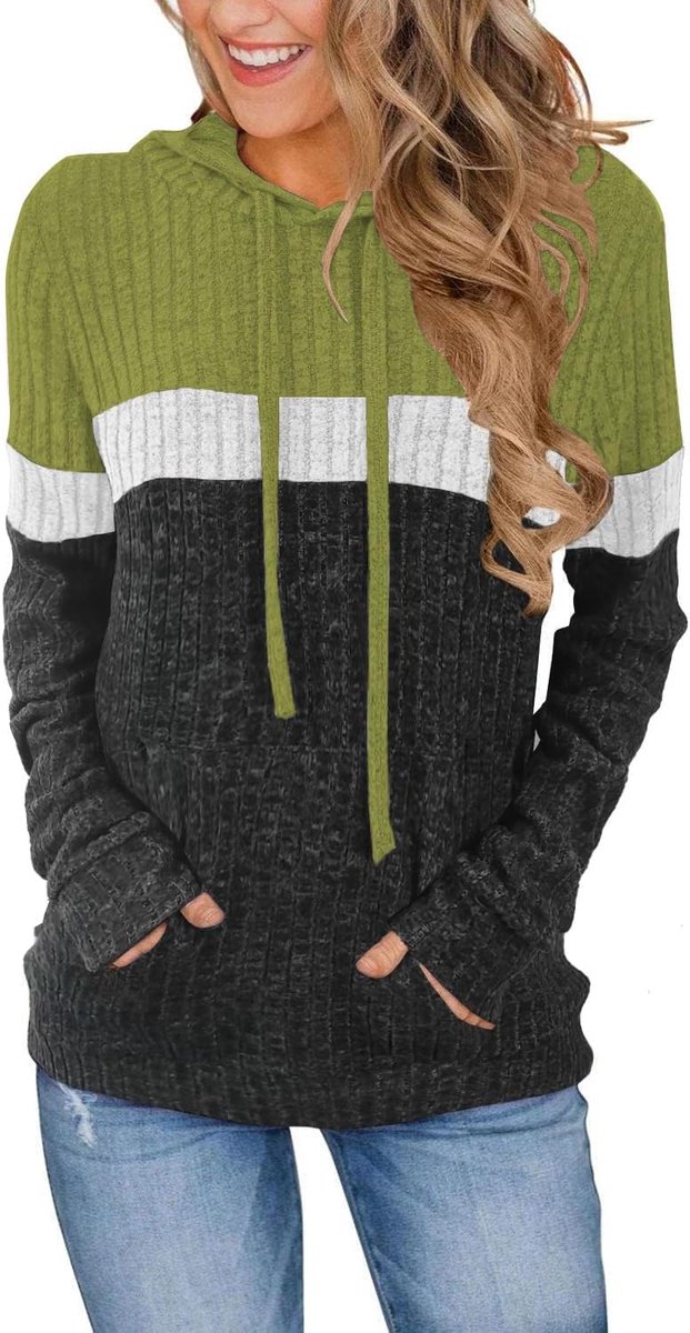 Trui Dames Casual Hoodie Dames en Zak Elegant Sweatshirt Ronde Hals Pullover Gebreide Sweater voor Herfst Winter