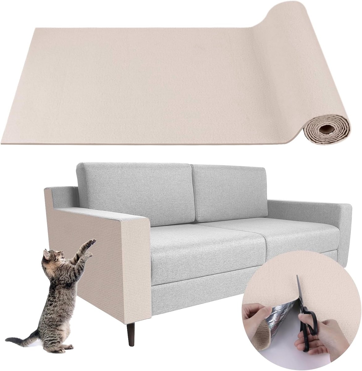 Krabmat voor katten, sticker, bescherming tegen krassen op de bank, beige, 40 x 200 cm