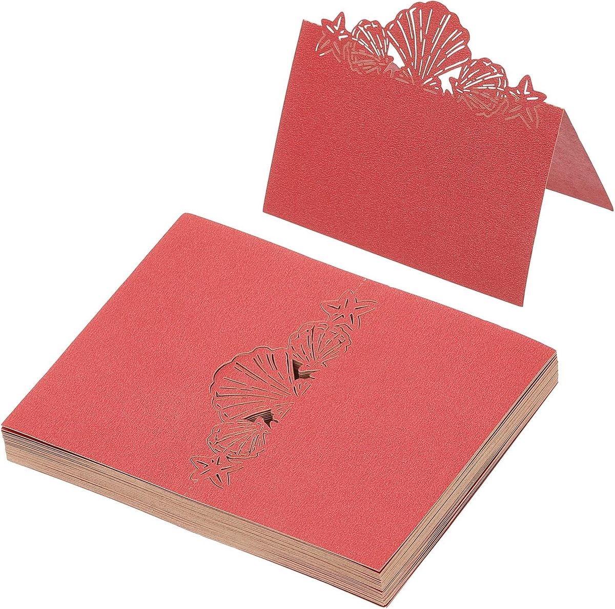 50 stuks bruiloft plaats kaarten, laser gesneden strand thema tafel plaats kaart gevouwen tent kaart naam kaarten voor tafel instelling bruiloft receptie buffet, rood