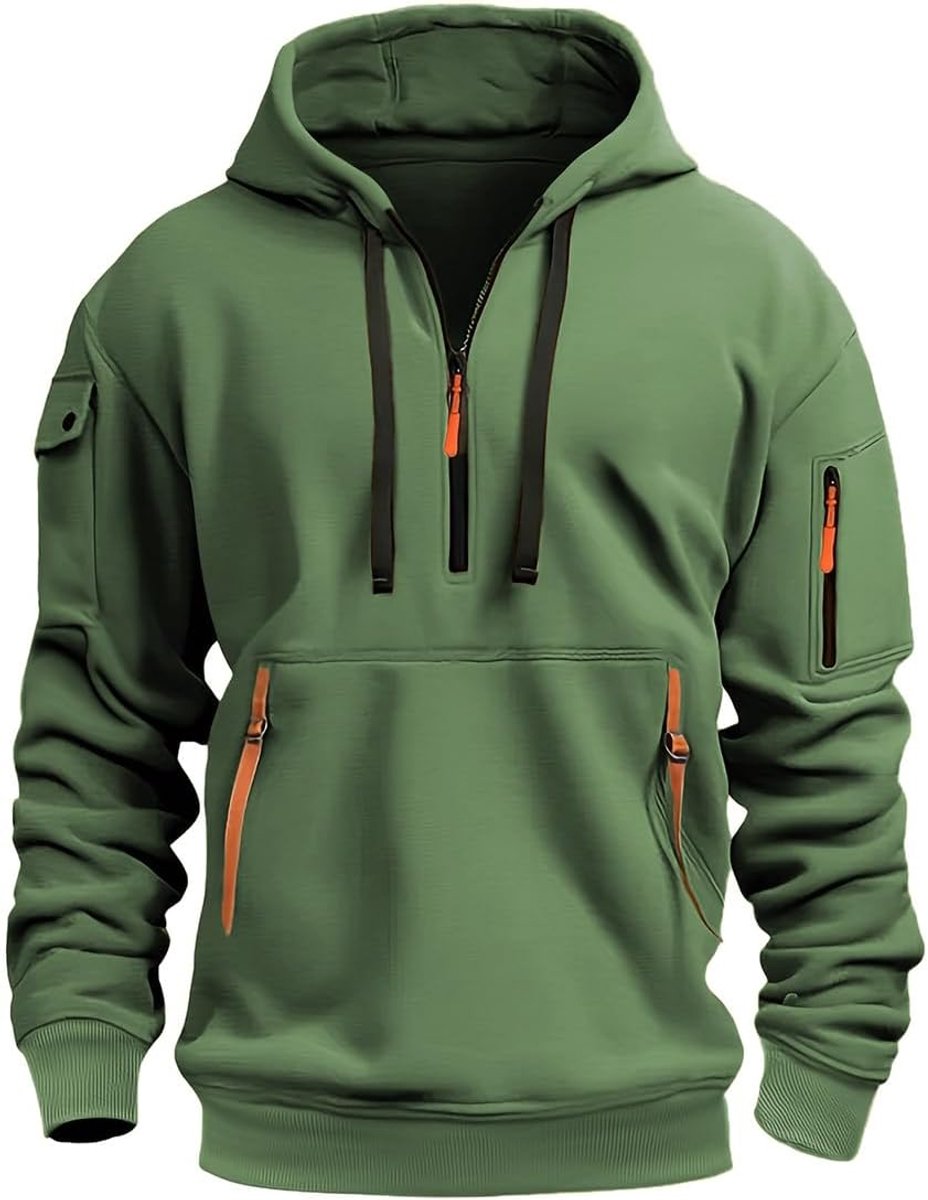 Herentrui met capuchon en ritssluiting, lange mouwen, effen, dik, warm
