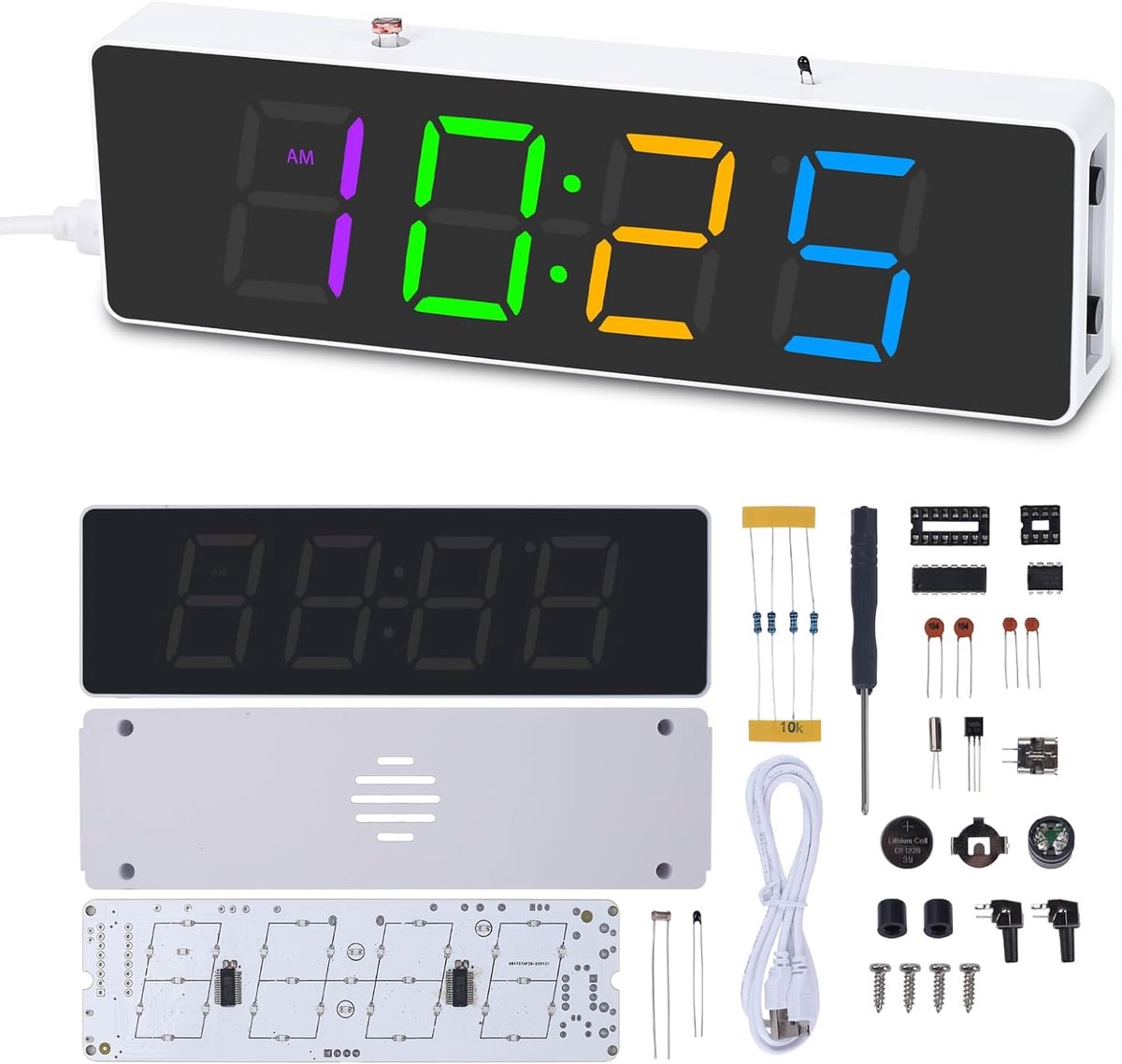 4-cijferige digitale doe-het-zelf-klok, soldeer-kit, solderen van elektronische wekker, bouwpakket, RGB kleurrijke led-digitale klok met acrylbehuizing, praktijkkit voor beginners, studenten