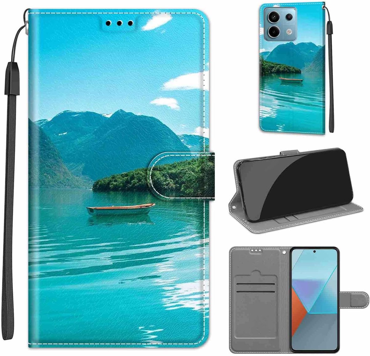 Hoes voor Xiaomi Redmi Note 13 Pro 5G, boot | Duurzaam PU-leer, Klaphoes met rondom bescherming, Kaartsleuven, Standfunctie