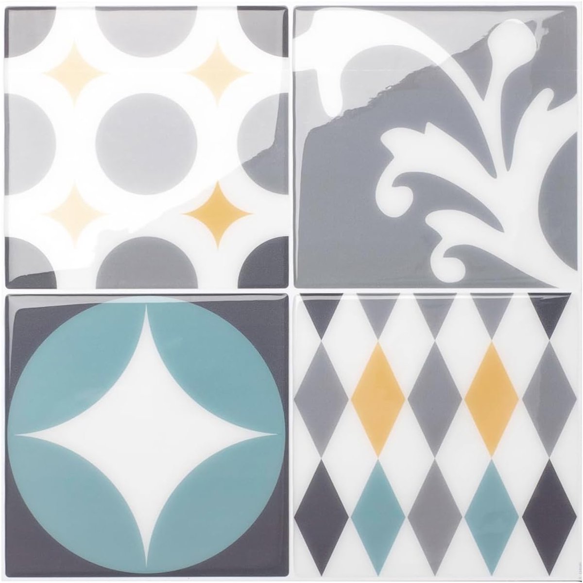 Tiles Plaktegels Zelfklevend, Mozaïek Gitzwart, 29,34x24,48 cm | Set van 5 (0,35 m²), Glanzend, Hitte-/vochtbestendig, Laag VOC, Keuken/Badkamer, Ideaal voor huurders, Gemaakt in Canada
