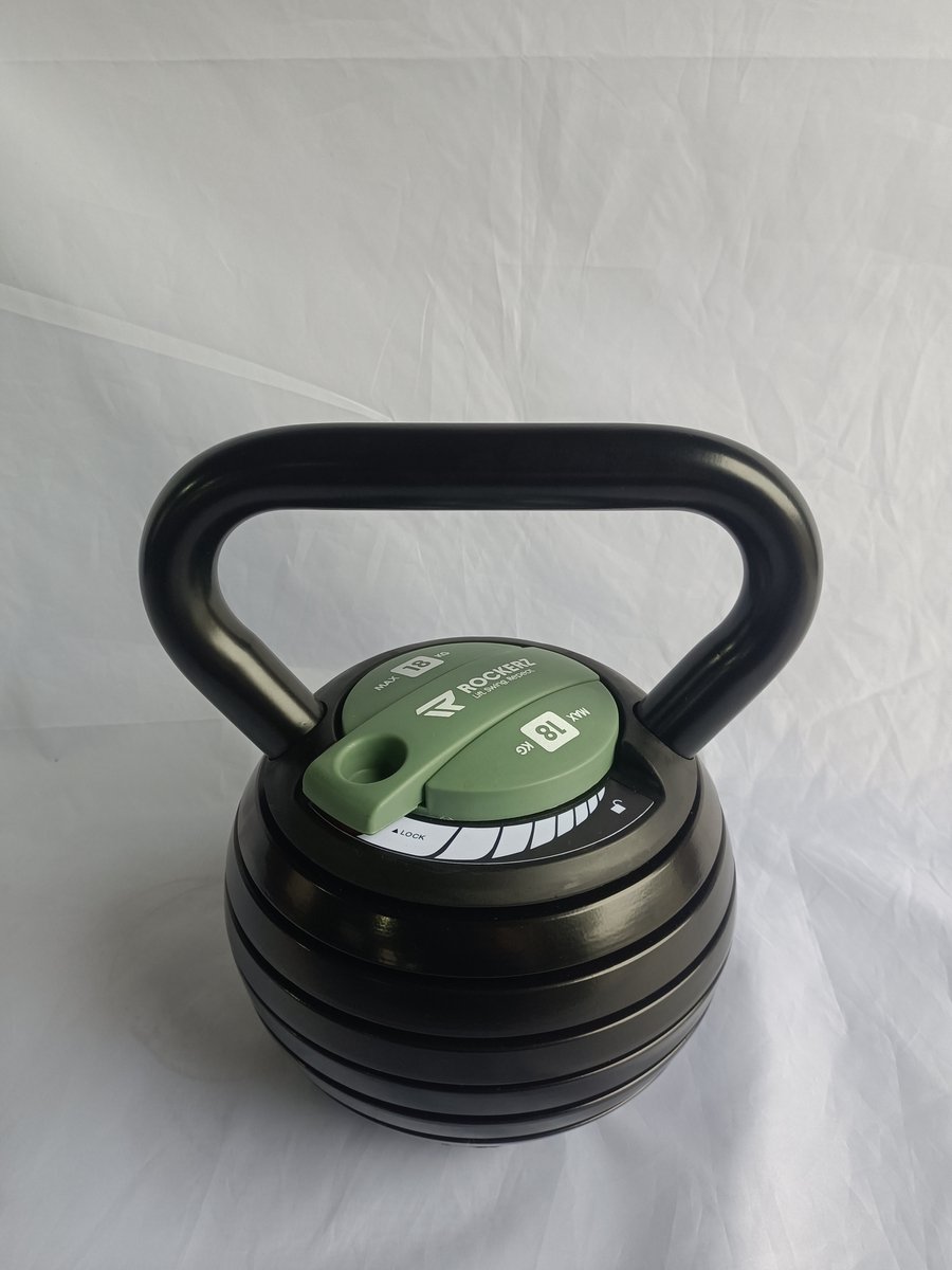 Rockerz Kettlebell – Kracht, conditie en explosiviteit in één workout - Verstelbaar 18 kg - Zwart