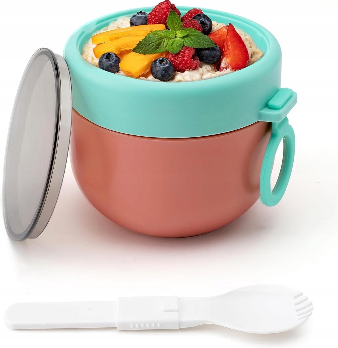 600ml Yogurtdrinkbeker met Lepel - Silicoon & PP - Magnetron & Vaatwasserbestendig