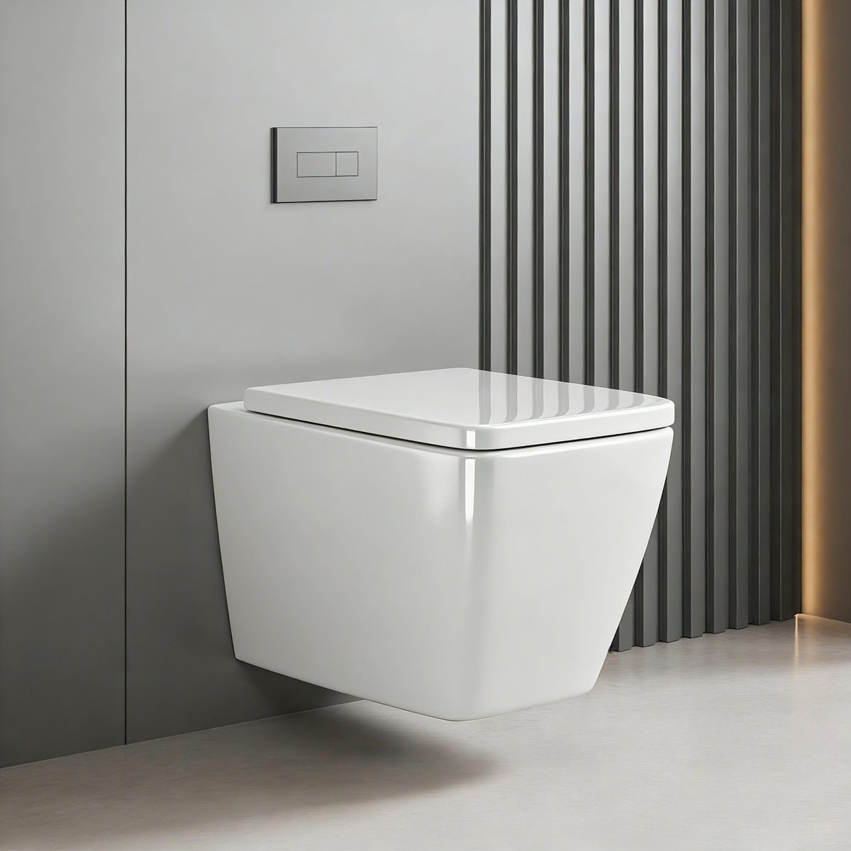 Randloos keramisch wandtoilet – stille 360° spoeling, diepe spoelwerking – D-vormig 52,5 cm, inclusief UF toiletzitting met zacht-sluitmechanisme