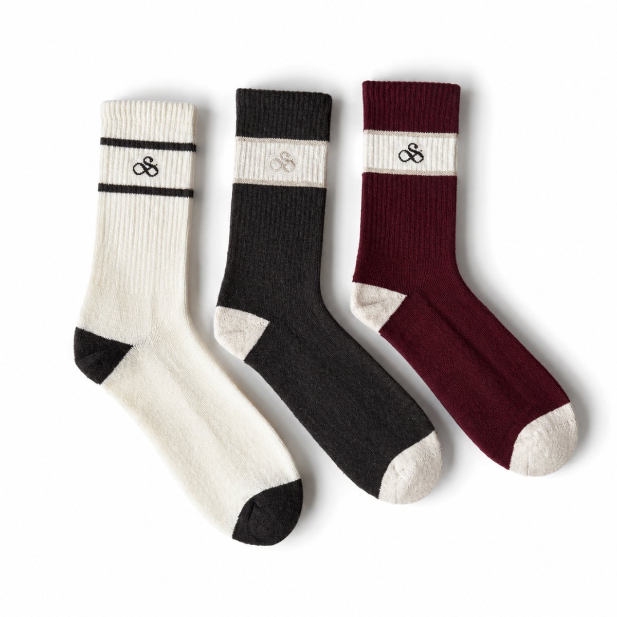 Scotch & Soda 1/2 Terry Crew Socks - Heren Sokken 3 Paar – Lange Katoenen Sokken cream/red Mix – Maat 41-46